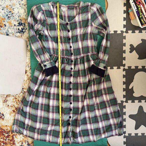Vintage 90s Dress 16 Purple Green Plaid Flannel Contrast Collar Maxi S. Roberts - Picture 5 of 15
